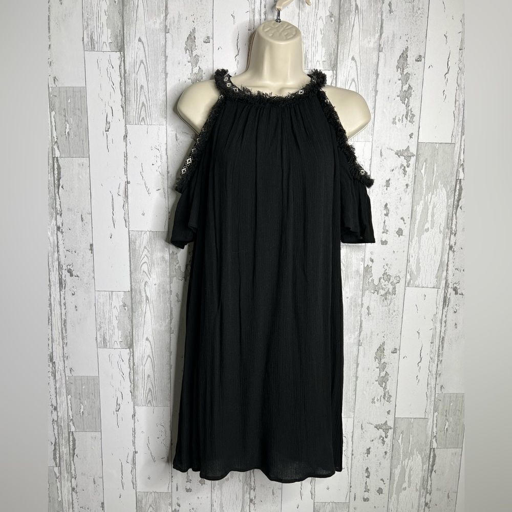 As U Wish Cold Shoulder Dress XS Black Lined Lightweight Gauze A Line NWT